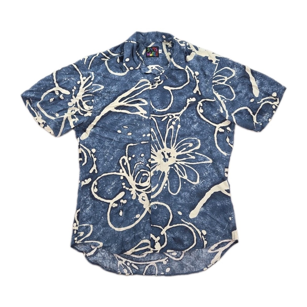 Vintage Jams World Shirt Mens Small Hawaiian Ice Flower Botanical Rayon Camp